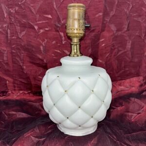 Vintage 9" Satin Glass Boudoir Lamp Light Seafoam Diamond Quilted Pattern Works